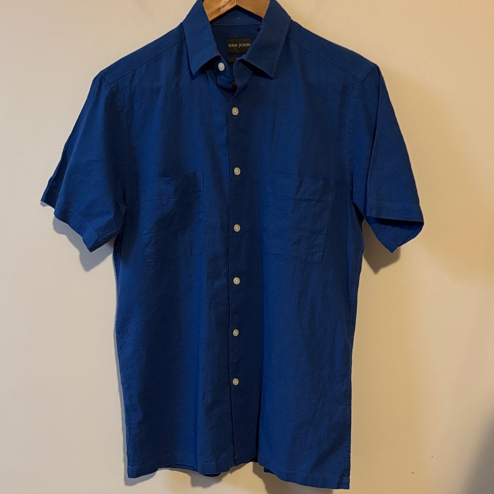 Dan John Men's Blue Short Sleeve Linen Shirt